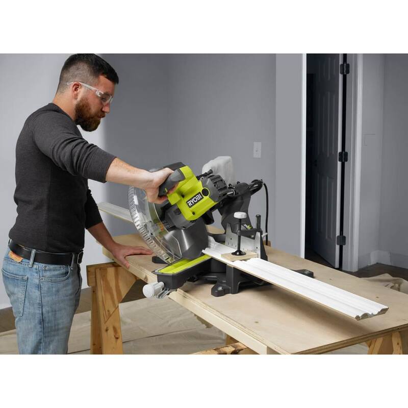 RYOBI 15 Amperios 12 pulgadas Sierra ingletadora compuesta deslizante con cable y indicador de corte con LED - TSS121