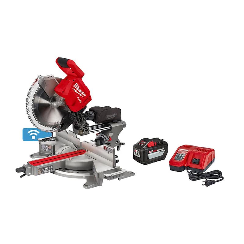 Sierra ingleteadora compuesta deslizante de doble bisel Milwaukee M18 FUEL de 18V de 12 pulgadas con motor sin escobillas de iones de litio y kit con una batería de 12.0 Ah - 2739-21HD