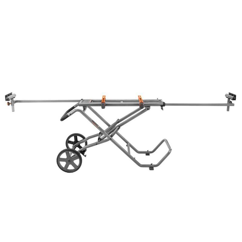 Sierra ingletadora de doble bisel RIDGID de 15 amperios y 10 pulgadas con indicador de línea de corte LED y base móvil universal para sierra ingletadora -R4113-AC9946
