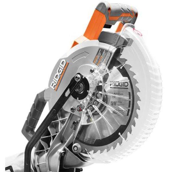 Sierra ingletadora de doble bisel RIDGID de 15 amperios y 10 pulgadas con indicador de línea de corte LED y base móvil universal para sierra ingletadora -R4113-AC9946