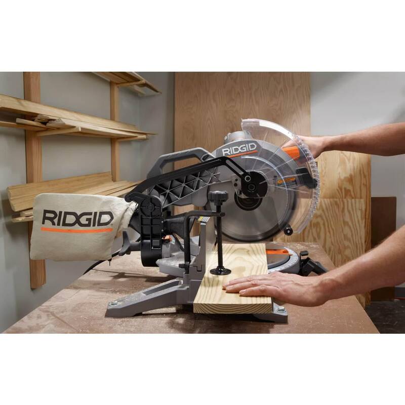 Sierra ingletadora de doble bisel de 12 pulgadas con cable de 15 amperios de RIDGID con indicador de corte con LED - R4123