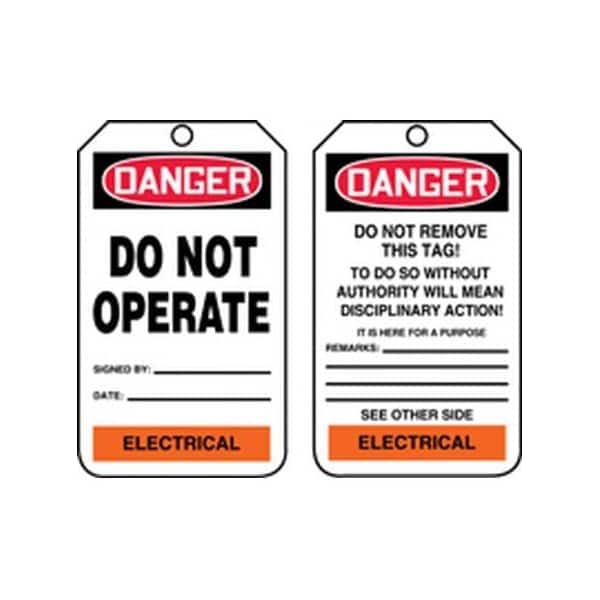 Accuform Safety Tags, DANGER DO NOT OPERATE ELECTRICAL, 5.75in x 3.25in, RP-Plastic, 25PK - TPM104PTP