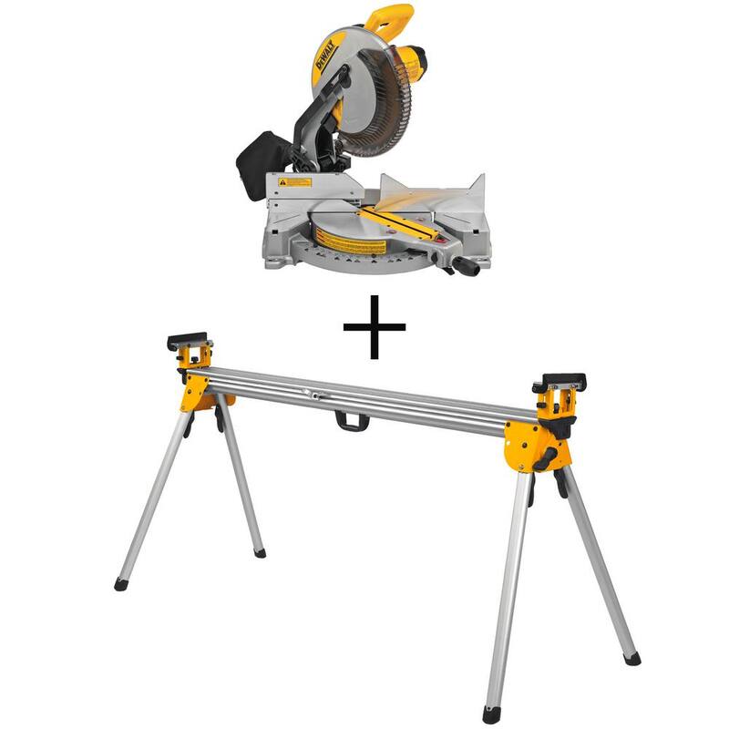 Sierra ingleteadora compuesta de bisel único DEWALT de 15 amperes y 12 pulgadas con soporte para sierra ingleteadora resistente - DWS715W723