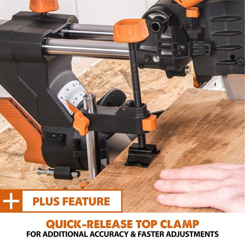 Si características del producto: Evolution Power Tools 15 Amp 10 pulgadas Sierra ingletadora deslizante doble bisel con guía láser, bolsa de polvo, cable de alimentación de 13 pies y hoja de 28 dientes multi-material - R255SMSDB+