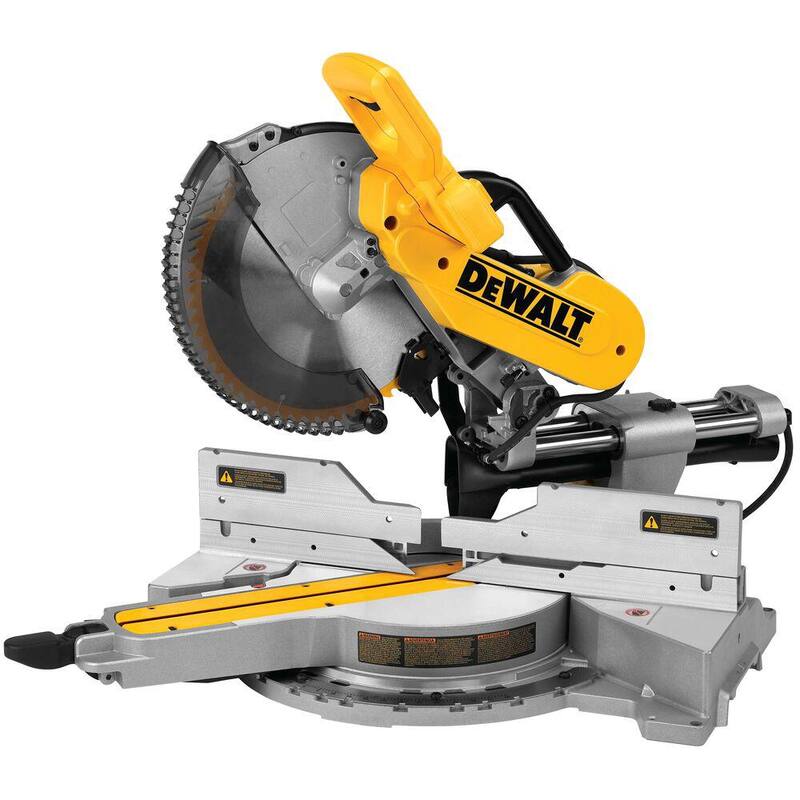 Sierra ingleteadora compuesta deslizante de doble bisel DEWALT de 15 amperes con cable de 12 pulgadas, llave de sierra, abrazadera de material y soporte de trabajo resistente - DWS779WDWX725B