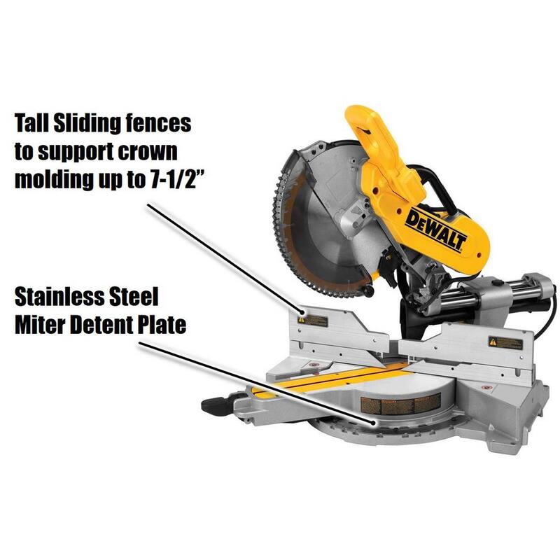 Sierra ingleteadora compuesta deslizante de doble bisel DEWALT de 15 amperes con cable de 12 pulgadas, llave de sierra, abrazadera de material y soporte de trabajo resistente - DWS779WDWX725B