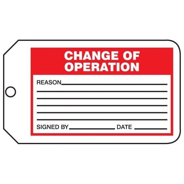 Accuform Safety Tags, CHANGE OF OPERATION, 5.75in x 3.25in, RP-Plastic, 25PK - MMT334PTP