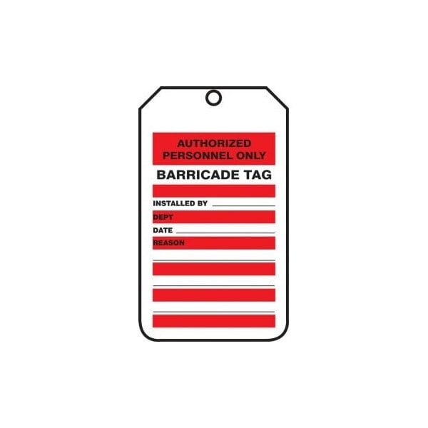 Accuform Safety Tags, AUTHORIZED PERSONNEL ONLY BARRICADE TAG, 5.75in x 3.25in, PF-Cardstock, 25PK - TAB111CTP