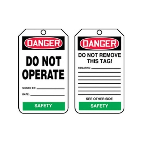 Accuform Safety Tags, DANGER DO NOT OPERATE SAFETY, 5.75in x 3.25in, PF-Cardstock, 25PK - TPM234CTP