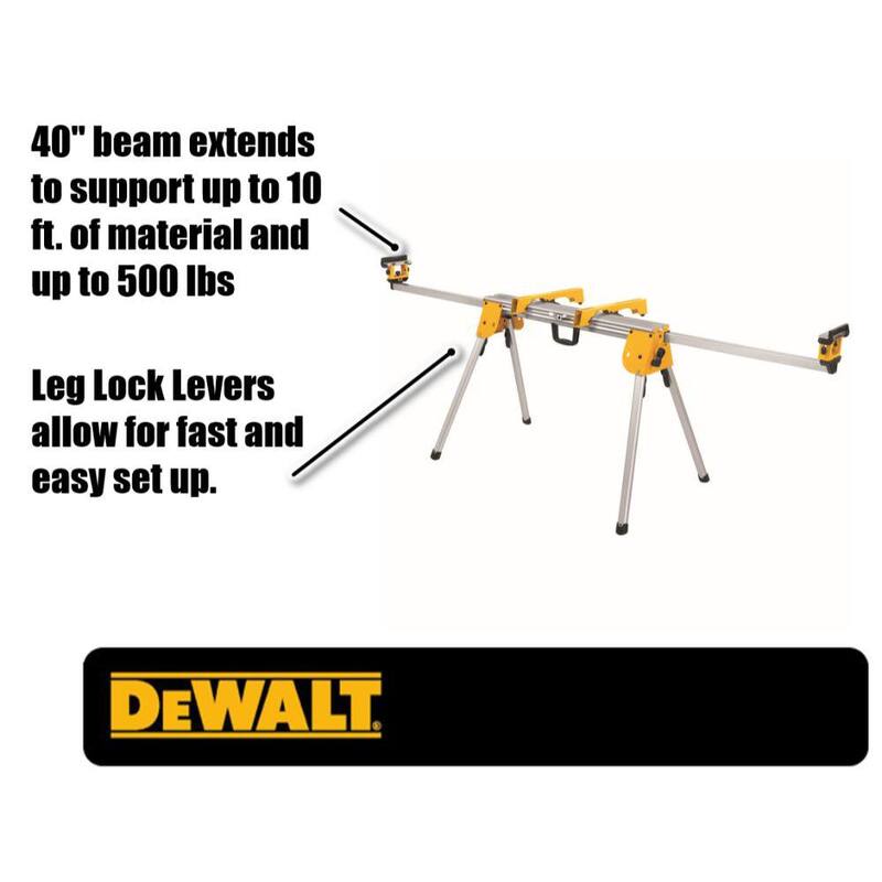 Sierra ingleteadora compuesta de bisel único DEWALT de 15 amperes con cable de 10 pulgadas con soporte de sierra ingleteadora compacta de 29.8 lbs con capacidad de 500 lbs - DWS713WDWX724