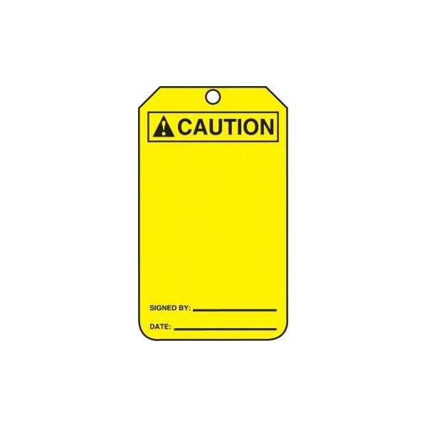 Accuform Safety Tags, ANSI CAUTION BLANK SIGNATURE DATE, 5.75in x 3.25in, PF-Cardstock, 25PK - MCGT201CTP
