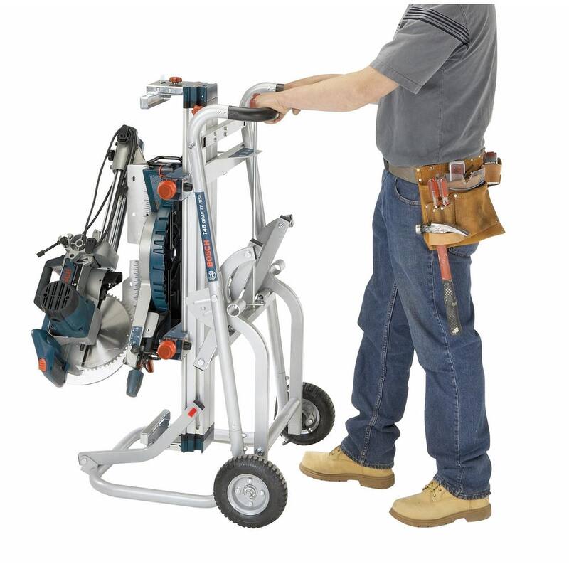 Sierra ingleteadora deslizante de bisel doble Bosch de 15 amperes con cable de 10 pulgadas, hoja de sierra de 60 dientes y soporte de elevación por gravedad con ruedas de bonificación - CM10GD+T4B