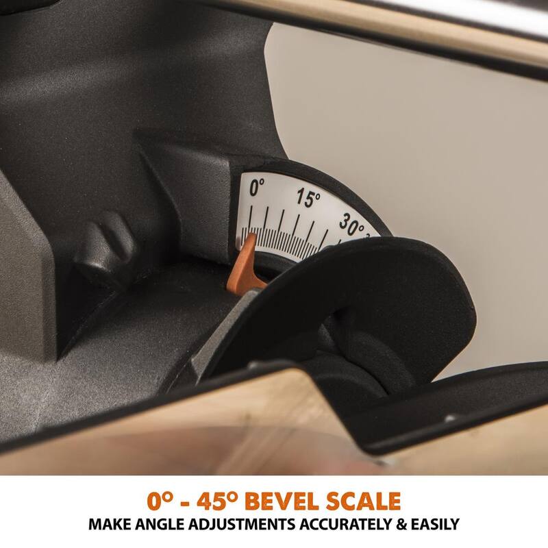Sierra de inglete compuesta deslizante de 10 pulgadas de Evolution Power Tools, 15 amperios, con guía láser, bolsa de polvo, cable de alimentación de goma de 10 pies, cuchilla de 28 dientes para múltiples materiales - R255SMS+