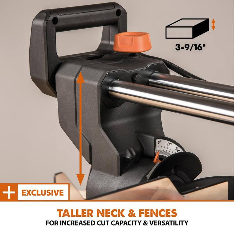 Sierra de inglete compuesta deslizante de 10 pulgadas de Evolution Power Tools, 15 amperios, con guía láser, bolsa de polvo, cable de alimentación de goma de 10 pies, cuchilla de 28 dientes para múltiples materiales - R255SMS+