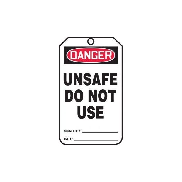 Accuform Safety Tags, DANGER UNSAFE DO NOT USE, 8.5in x 3.875in, RP-Plastic, 5PK - MDT295PTM