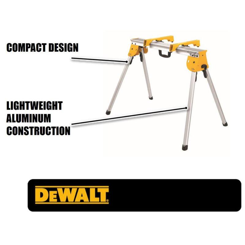 Sierra ingleteadora compuesta de bisel sencillo DEWALT de 15 amperes y 10 pulgadas con soporte de trabajo resistente y soportes de montaje para sierra ingleteadora.