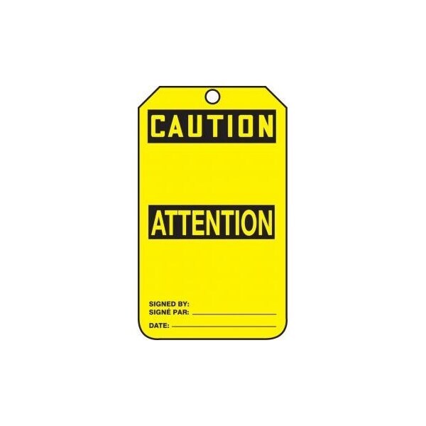 Accuform French Bilingual Safety Tags, CAUTION BLANK, 5.75in x 3.25in, RP-Plastic, 25PK - FBMGT200PTP