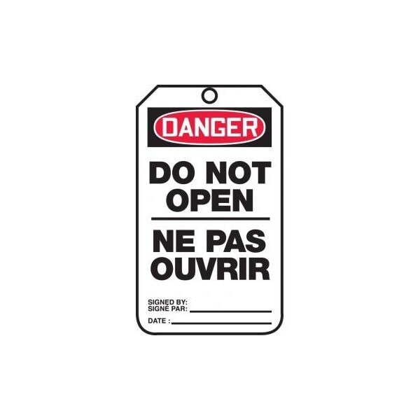 Accuform French Bilingual Safety Tags, DANGER DO NOT OPEN, 5.75in x 3.25in, PF-Cardstock, 25PK - TCF192CTP