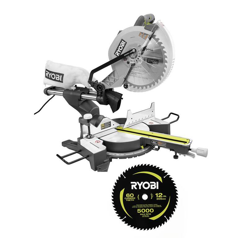 SIERRA DE INGLETE COMBINADA DESLIZANTE CON CABLE DE 12 PULGADAS DE 15 AMPERIOS RYOBI CON HOJA DE SIERRA DE INGLETE DE 12 PULGADAS Y 60 DIENTES DE CARBURO DE PUNTA DELGADA - TSS121-A181202