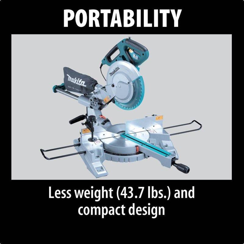 Sierra ingletadora compuesta de doble deslizamiento de 10 pulgadas de Makita con hoja de sierra ingletadora de 10 pulgadas x 80T micro-pulida - LS1018A-93681
