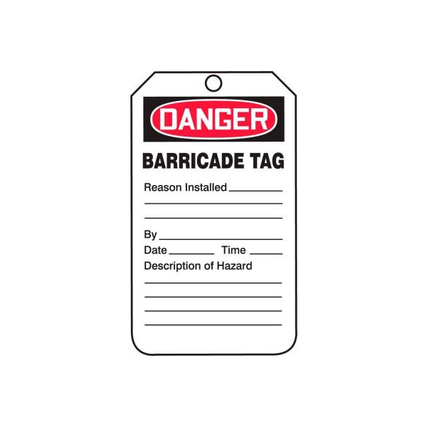 Accuform Accuform TAB104PTP Danger Barricade Tag, RP-Plastic, 25/Pack - TAB104PTP