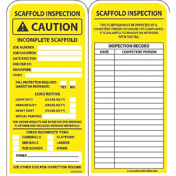 Nmc Incomplete Scaffold Tag, PK25, Unrippable Vinyl, 3-1/4 in Width, 7 in Height, , 25 PK - RPT226A
