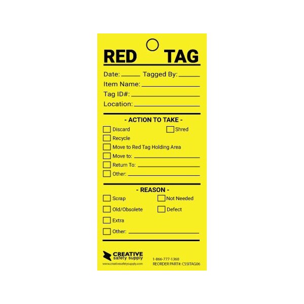 Creative Safety Supply Industrial 5S Tags Yellow, 25PK - CSSITAG01