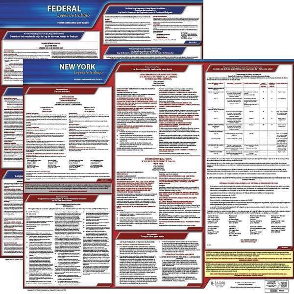 Jj Keller Labor Law Poster, Fed/STA, NY, SP, 20inH, 1yr - 200-NY-1