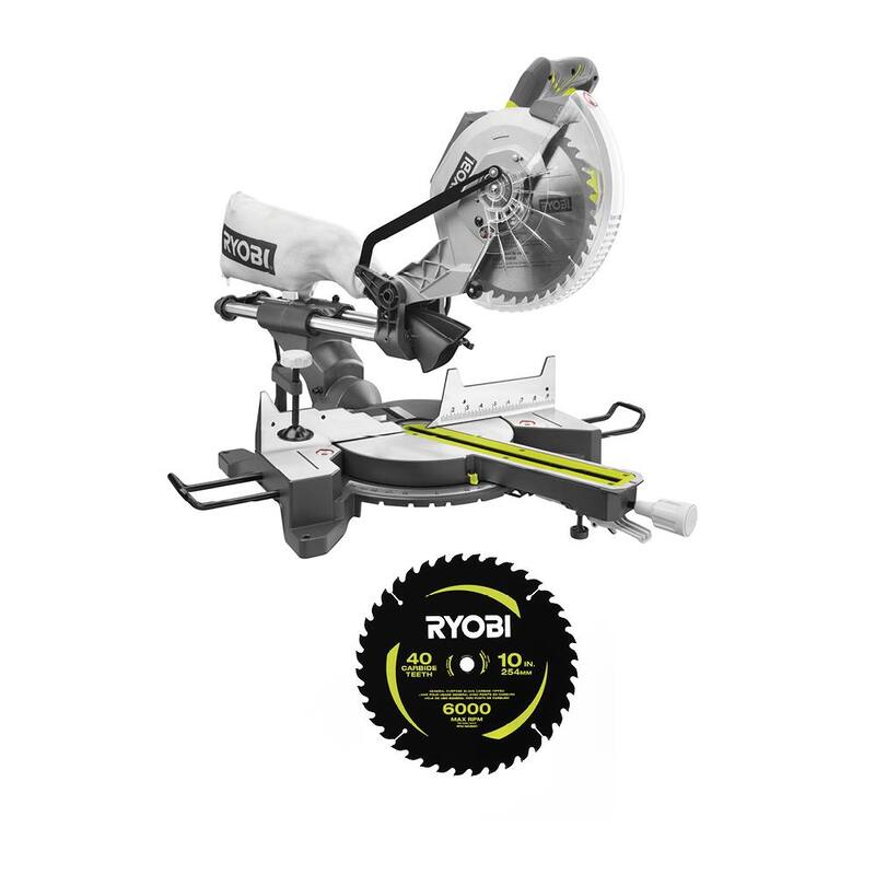 Sierra ingleteadora compuesta deslizante con cable de 15 amperes y 10 pulgadas, con hoja de sierra ingleteadora de carburo de 40 dientes y delgada de 10 pulgadas - TSS103-A181002.