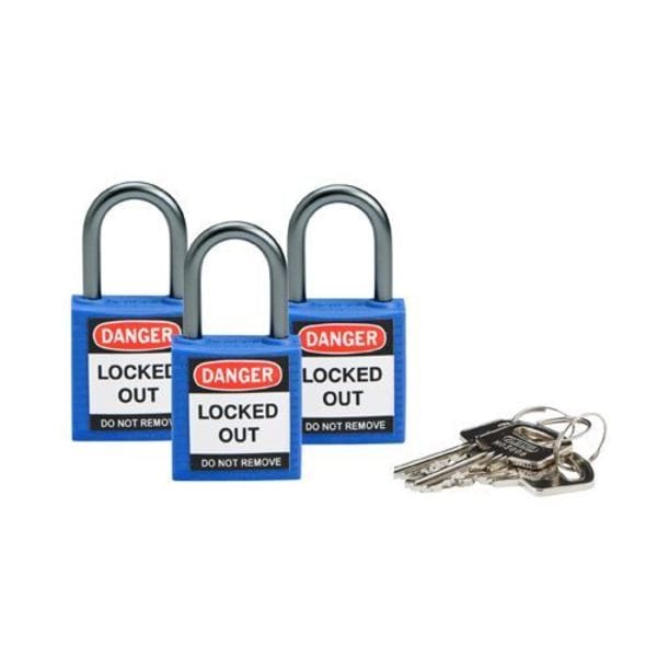 Brady Lockout Padlock, KA, Blue, 1-2/5"H, PK3 - 118959