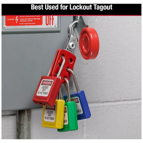 Master Lock Lockout Tagout Safety Hasp, Snap-On, 1 in Jaw Clearance, Aluminum, Red - 416