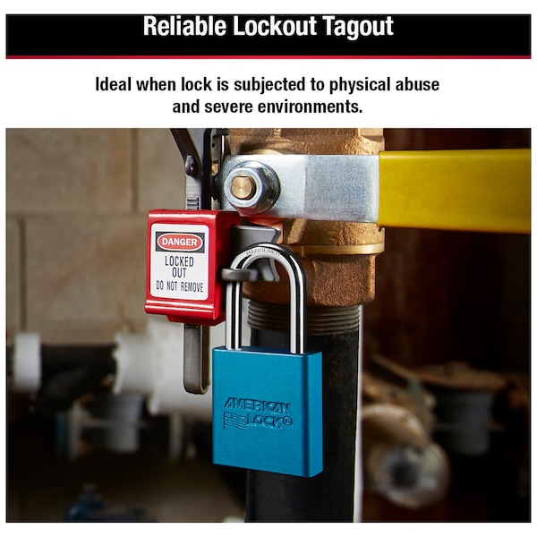 American Lock Lockout Padlock, Keyed Different, Anodized Aluminum, 1 1/2 in Shackle, Includes 2 Keys, Blue - A1106BLU