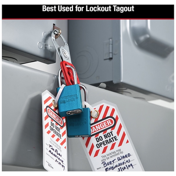 American Lock Lockout Padlock, Keyed Different, Anodized Aluminum, 1 1/2 in Shackle, Includes 2 Keys, Blue - A1106BLU