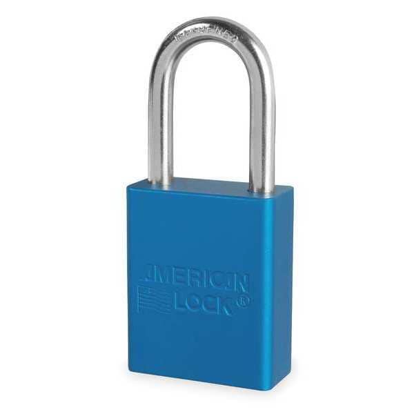 American Lock Lockout Padlock, Keyed Different, Anodized Aluminum, 1 1/2 in Shackle, Includes 2 Keys, Blue - A1106BLU
