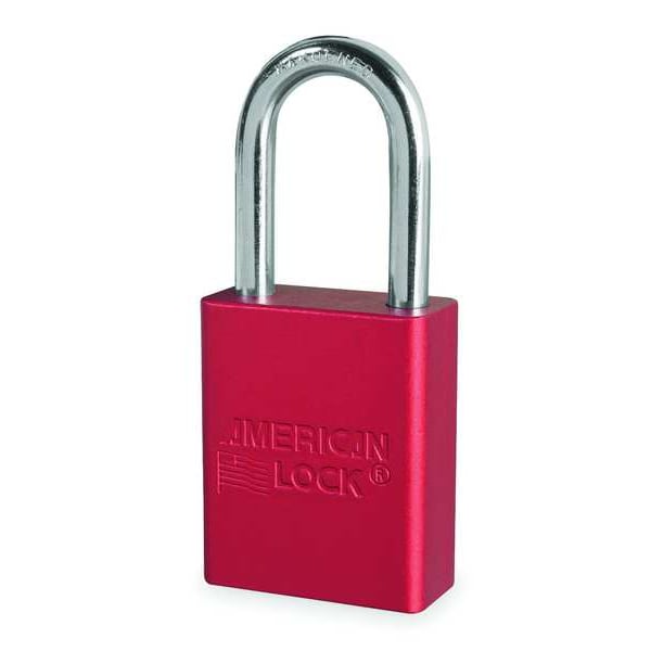 American Lock Lockout Padlock, Keyed Alike, Aluminum Standard Body, Boron Alloy Shackle, Includes 2 Keys, Red - A1106KARED16274