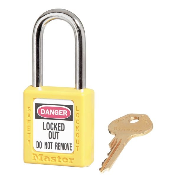 Master Lock Zenex Thermoplastic Safety Padlock, 1-1/2 in Wide with 1-1/2 in Tall Shackle, Yellow - 410YLW