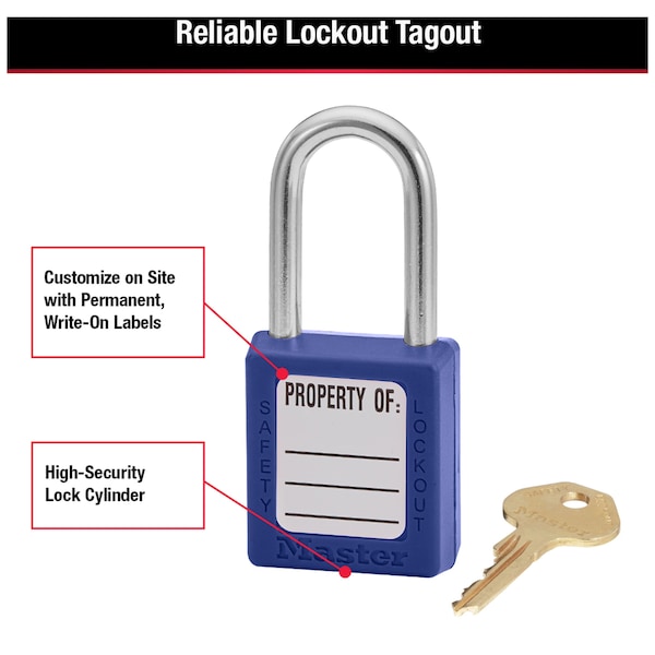 Master Lock Zenex Thermoplastic Safety Padlock, 1-1/2 in Wide with 1-1/2 in Shackle, Blue - 410BLU