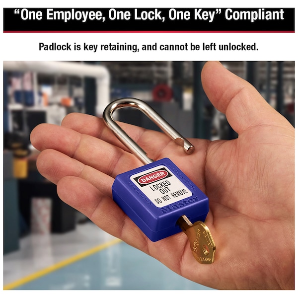 Master Lock Zenex Thermoplastic Safety Padlock, 1-1/2 in Wide with 1-1/2 in Shackle, Blue - 410BLU