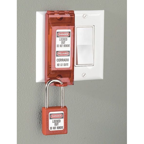 Master Lock Wall Switch Lockout, For Paddle/Toggle Switch Type, 5/16 in Padlock Shackle Diameter, Red - 496B