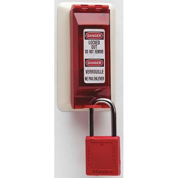 Master Lock Wall Switch Lockout, For Paddle/Toggle Switch Type, 5/16 in Padlock Shackle Diameter, Red - 496B