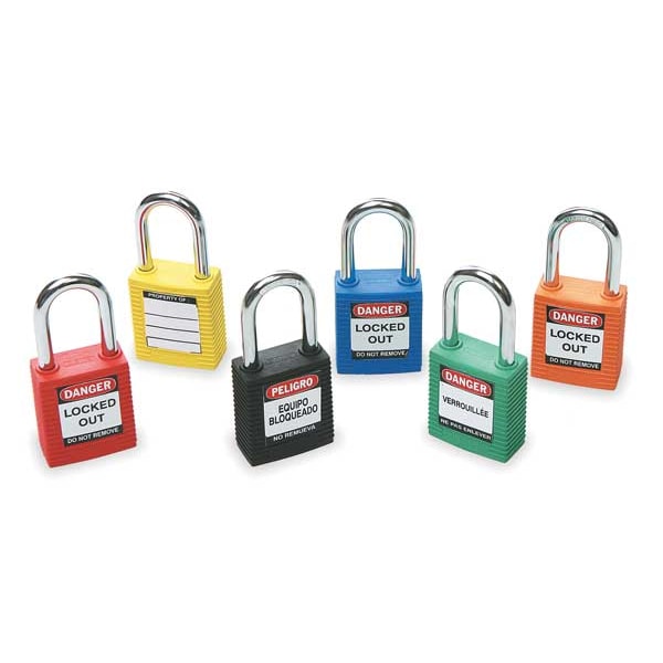Brady Lockout Padlock, Keyed Different, Nylon, Standard Body Size, 1-3/4 in H, Shackle Dia 1/4 in, Red - 99552