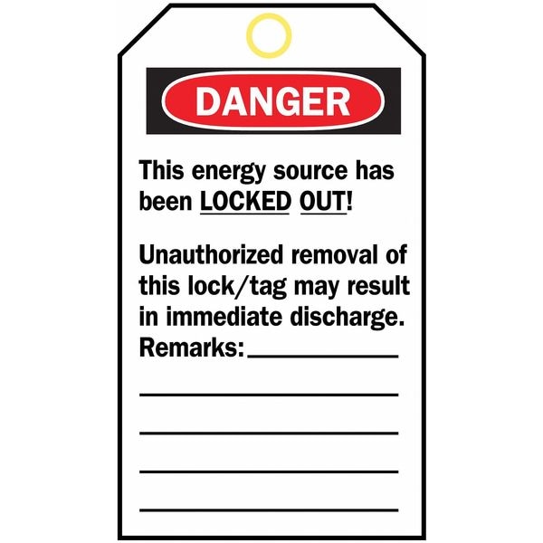 Brady Danger Tag, Danger - Do Not Operate, Polyester, Write-On Surface, 5 3/4 in High, 3 in Wide, 25 Pack - 65520