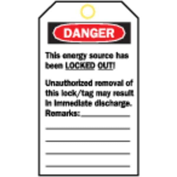 Brady Danger Tag, Danger - Do Not Operate, Polyester, Write-On Surface, 5 3/4 in High, 3 in Wide, 25 Pack - 65520