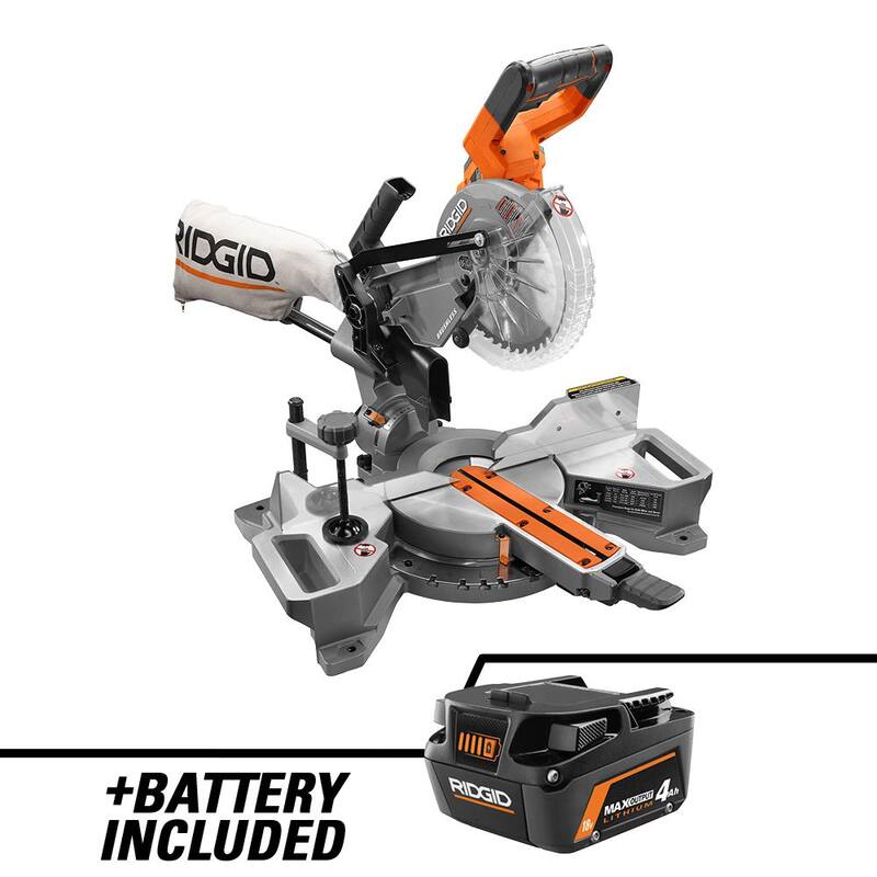 Sierra ingleteadora deslizante de bisel doble sin escobillas de 18V RIDGID con batería de iones de litio de salida máxima de 18V 4.0 Ah - R48607B-AC840040