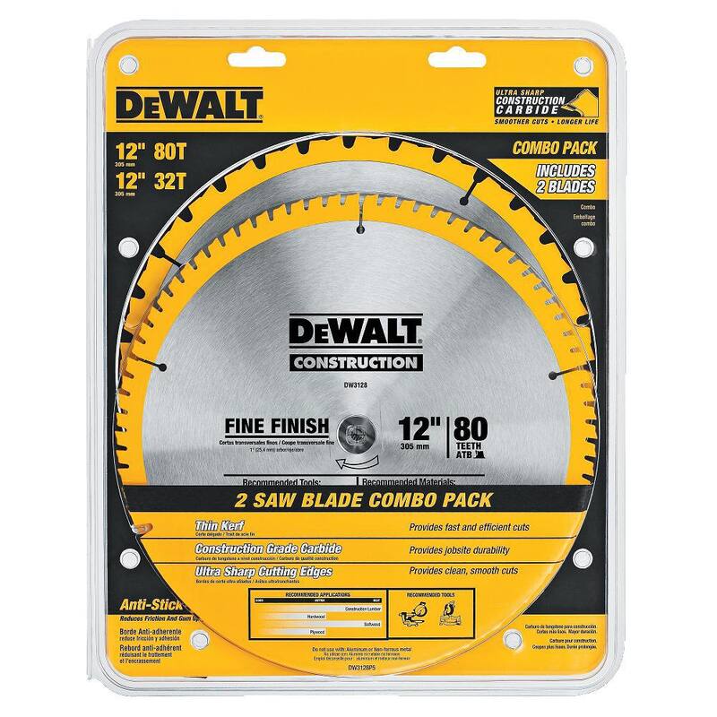 Sierra ingleteadora DEWALT de 15 amperes con bisel simple compuesto de 12 pulgadas y hoja para sierra ingleteadora de 12 pulgadas (Paquete de 4) - DWS715W3128P5X2