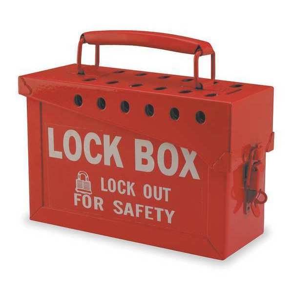 Brady Lockout Tagout Portable Group Lock Box, Steel, Hinged, 13 Padlocks, 6 in x 8.9 in x 3.5 in, Red - 65699