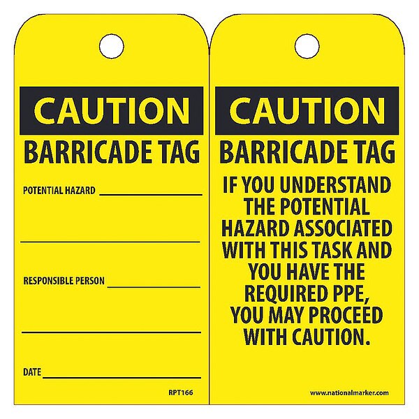 Nmc Caution Barricade Tag Potential Hazard Tag, Pk25 - RPT166