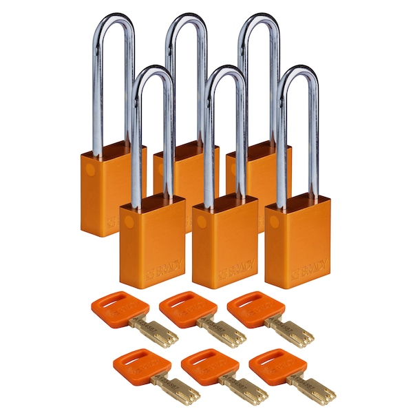 Brady Safekey Lockout Padlock Aluminum Orange 3.0 - ALU-ORG-76ST-KA6PK