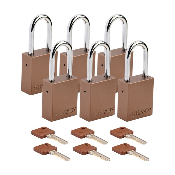Brady Velocity Lockout Padlocks Aluminum 1.5in Shackle Clearance KA Brown 6PK - SDAL-BRN-38ST-KA6
