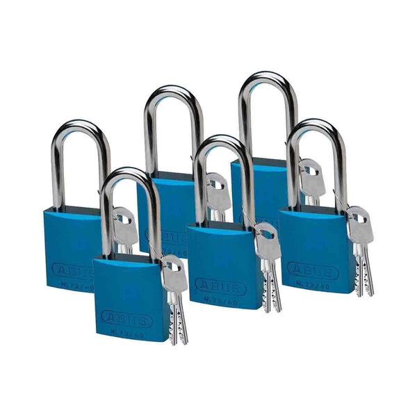 Brady Standard Safety Aluminum Padlocks 1.5 in Aluminum Shackle KD Blue 6PK - 51371